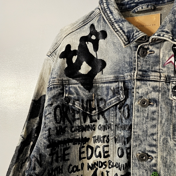 Smoke Rise Dnm Co. Adult Size M Distressed Painted Graffiti Denim Jean Jacket - Picture 5 of 14